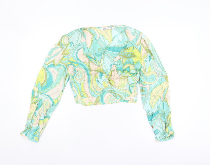 Zara Women's Multicoloured Paisley Cropped Blouse - M