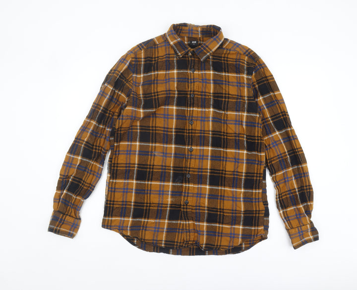 Uniqlo Men's Brown Plaid Long Sleeve Button-Up Shirt