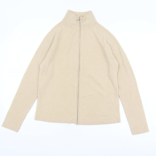 BHS Women Beige Size 12 Full Zip Mock Neck Jumper
