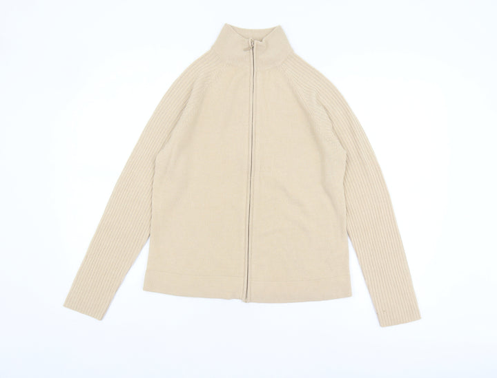 BHS Women Beige Size 12 Full Zip Mock Neck Jumper