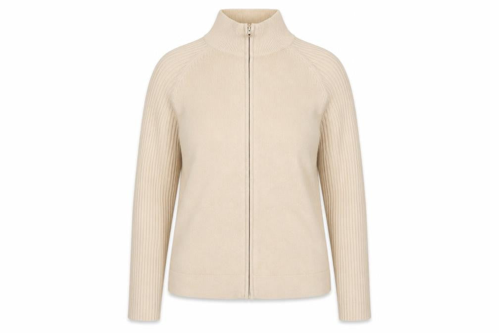 Front view of BHS Women Beige, size 12, Full Zip Mock Neck Jumper