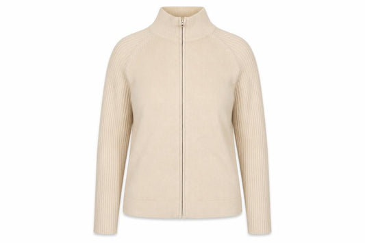 Front view of BHS Women Beige, size 12, Full Zip Mock Neck Jumper