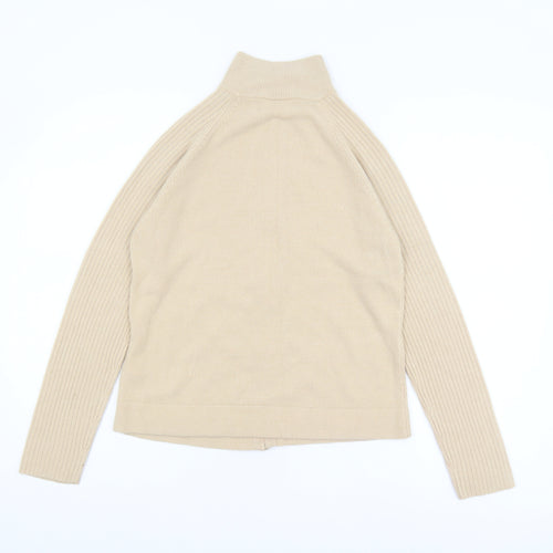BHS Women Beige Size 12 Full Zip Mock Neck Jumper