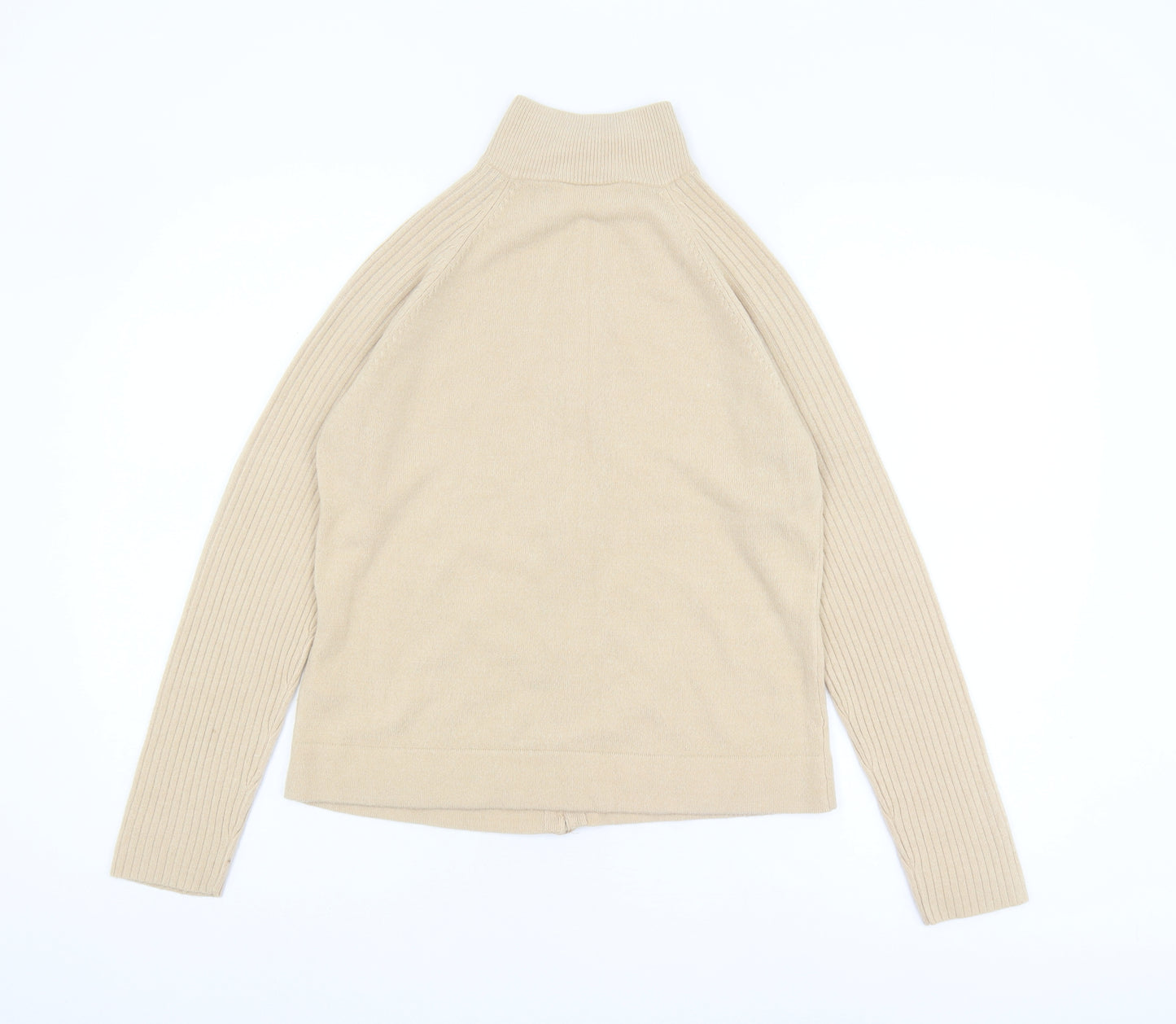 BHS Women Beige Size 12 Full Zip Mock Neck Jumper
