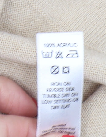 BHS Women Beige Size 12 Full Zip Mock Neck Jumper