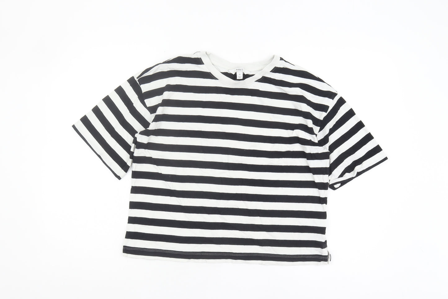 Marks and Spencer Women's Black & White Striped T-Shirt, Size 10