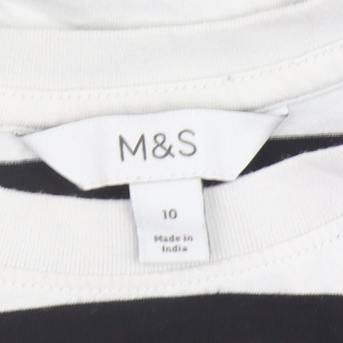 Marks and Spencer Women's Black & White Striped T-Shirt, Size 10