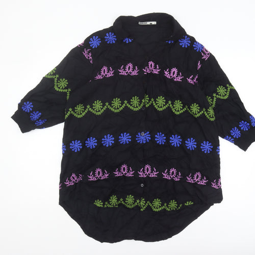 Khaadi Women's Black Embroidered Button-Up Shirt M
