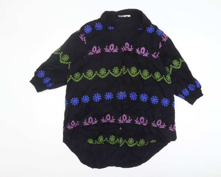 Khaadi Women's Black Embroidered Button-Up Shirt M