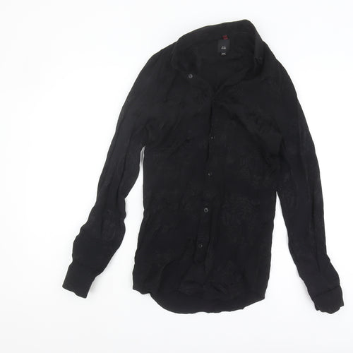 River Island Black Tigers Button-Up Shirt, 2XS, Long Sleeve