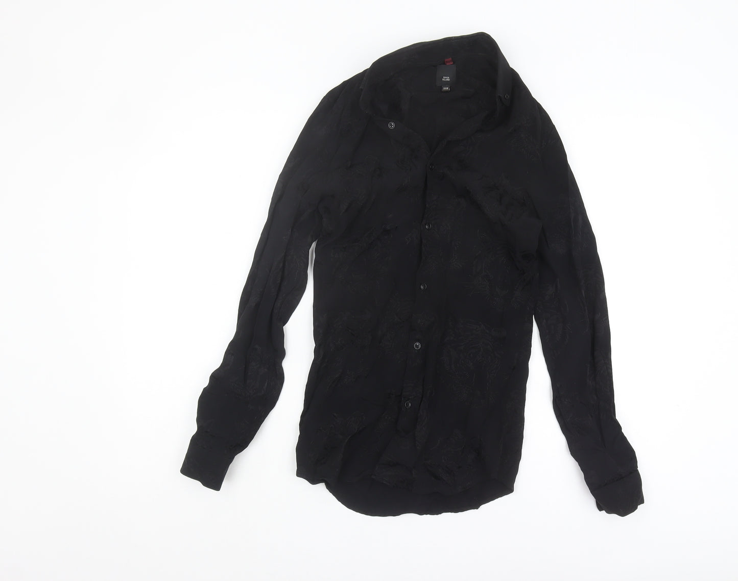 River Island Black Tigers Button-Up Shirt, 2XS, Long Sleeve
