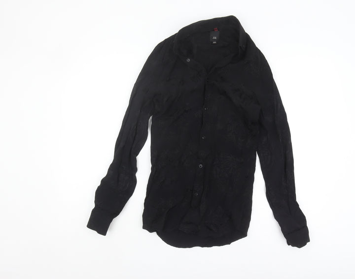 River Island Black Tigers Button-Up Shirt, 2XS, Long Sleeve