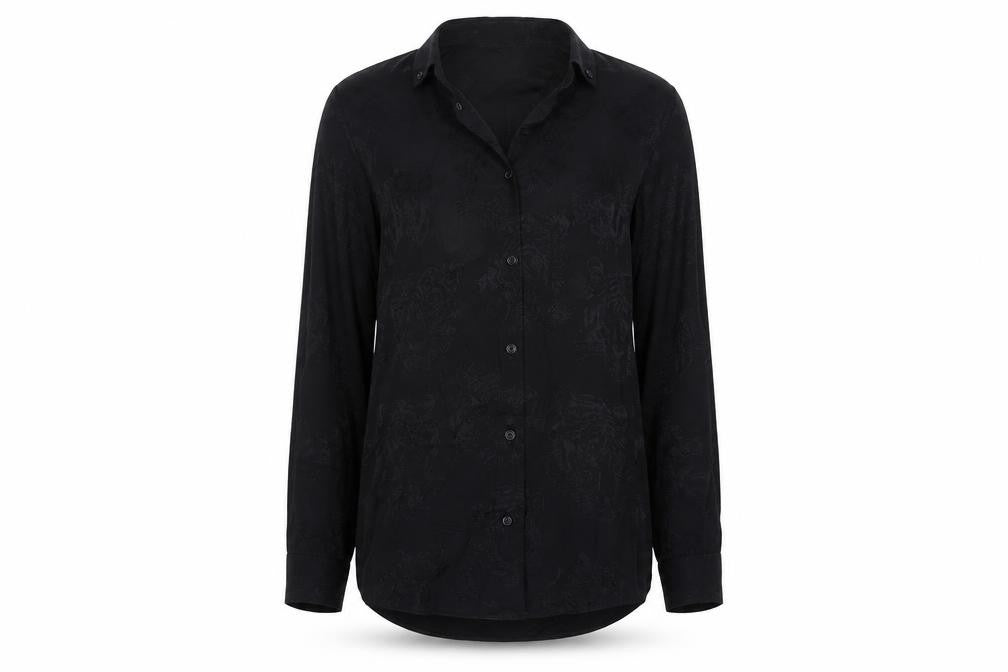 Front view of River Island Black Tigers Button-Up Shirt, 2XS, Long Sleeve
