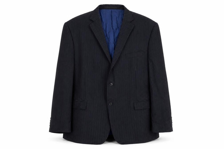 Marks & Spencer Men's Blue Striped Blazer - Size 48 M