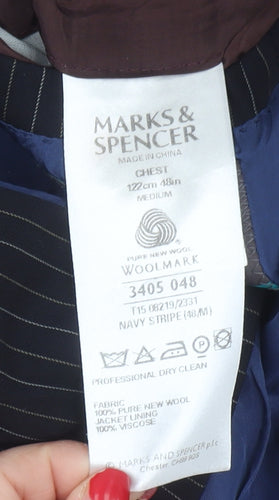 Marks and Spencer Men's Blue Striped Blazer - Size 48 M