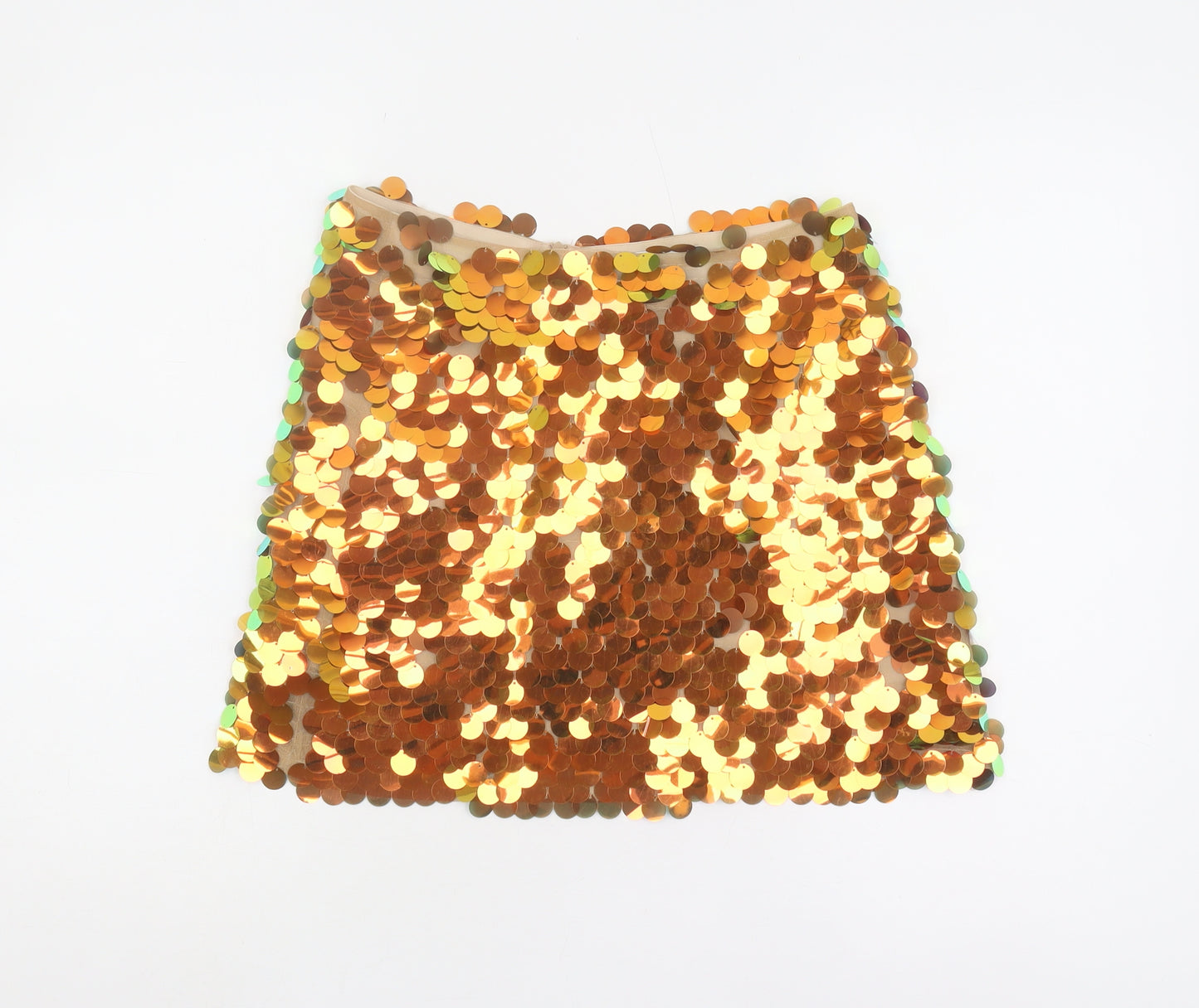 Zara Women's Gold Sequin Mini Skirt Party Size 12