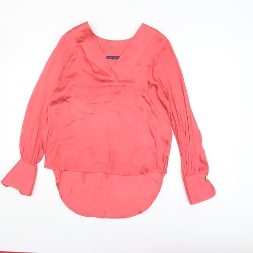 Marks and Spencer Women's Pink Blouse UK 8 V-Neck Long Sleeve