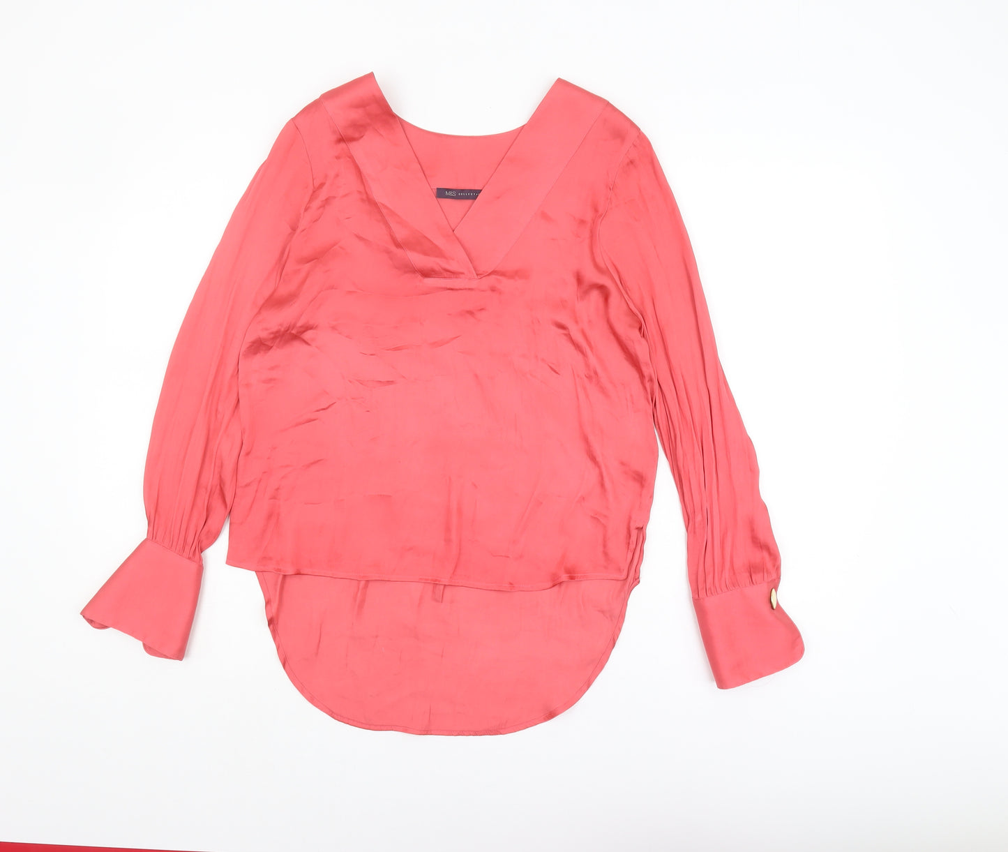 Marks and Spencer Women's Pink Blouse UK 8 V-Neck Long Sleeve