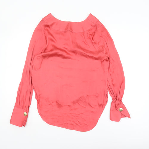 Marks and Spencer Women's Pink Blouse UK 8 V-Neck Long Sleeve