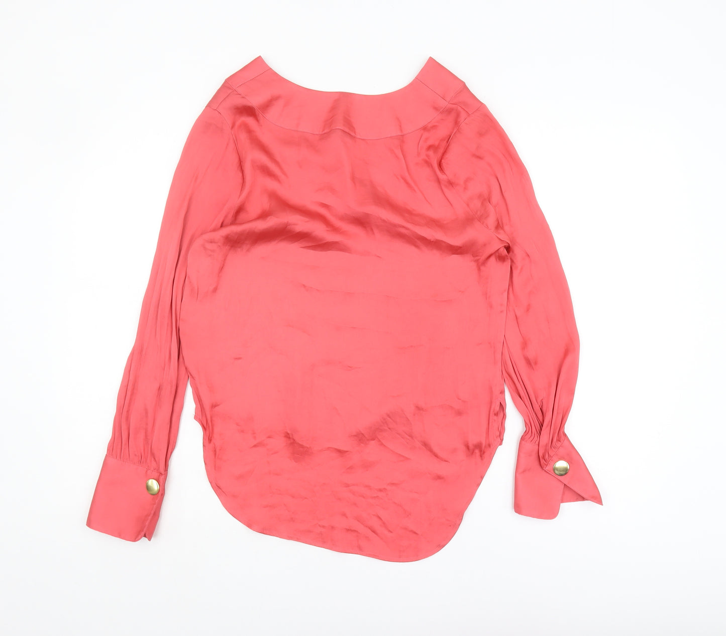Marks and Spencer Women's Pink Blouse UK 8 V-Neck Long Sleeve