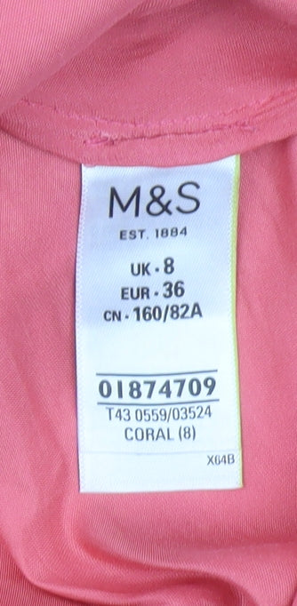Marks and Spencer Women's Pink Blouse UK 8 V-Neck Long Sleeve