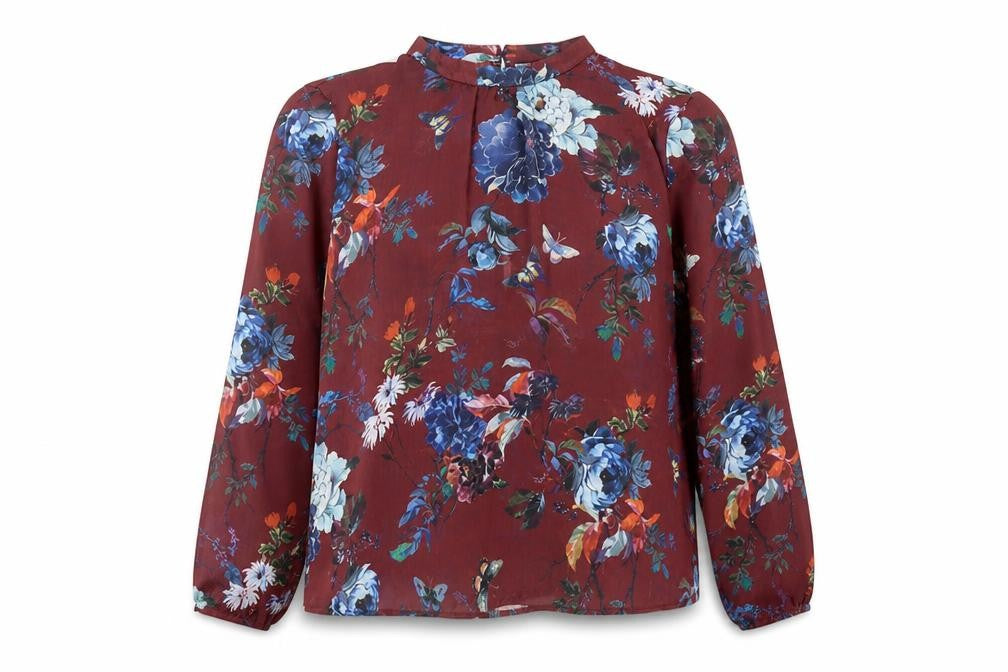 Front view of Stradivarius Women's Floral High Neck Tunic Blouse -, size 12