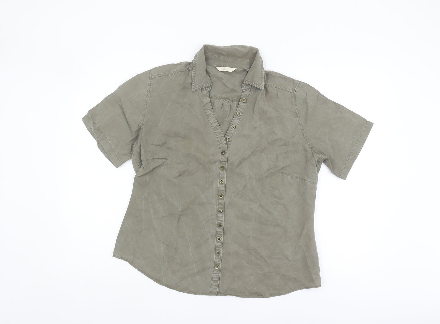 Marks and Spencer Women's Green Button-Up Shirt Size 16
