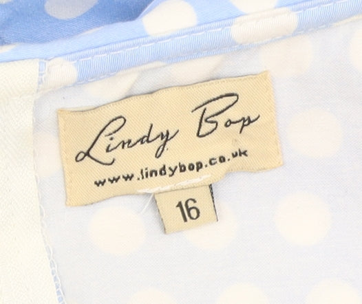 Lindy Bop Women's Blue Polka Dot Collared Dress Size 16