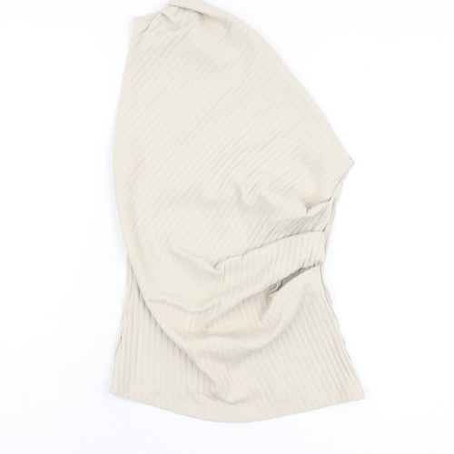Zara Women Beige One Shoulder Ribbed Tank M