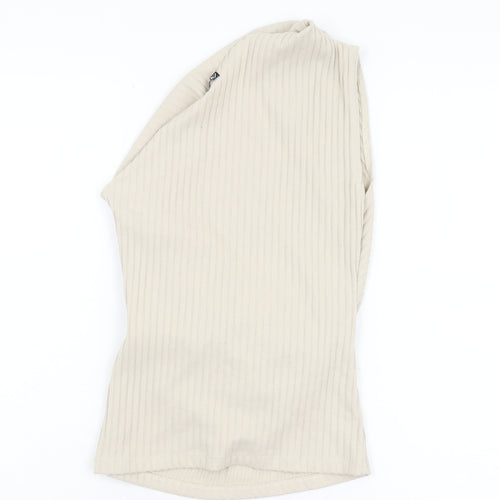 Zara Women Beige One Shoulder Ribbed Tank M