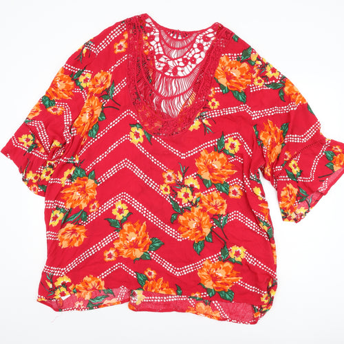 Yours Women's Red Floral Cover Up, Plus Size 26-28