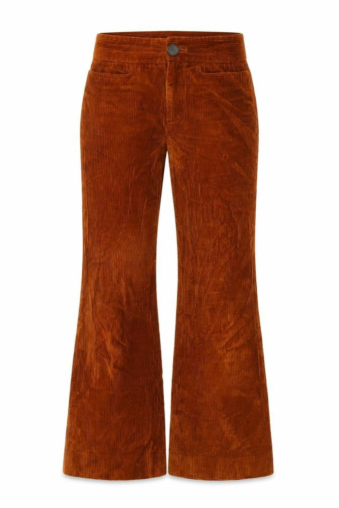Front view of Zara Women's Brown Corduroy Flared Trousers XS