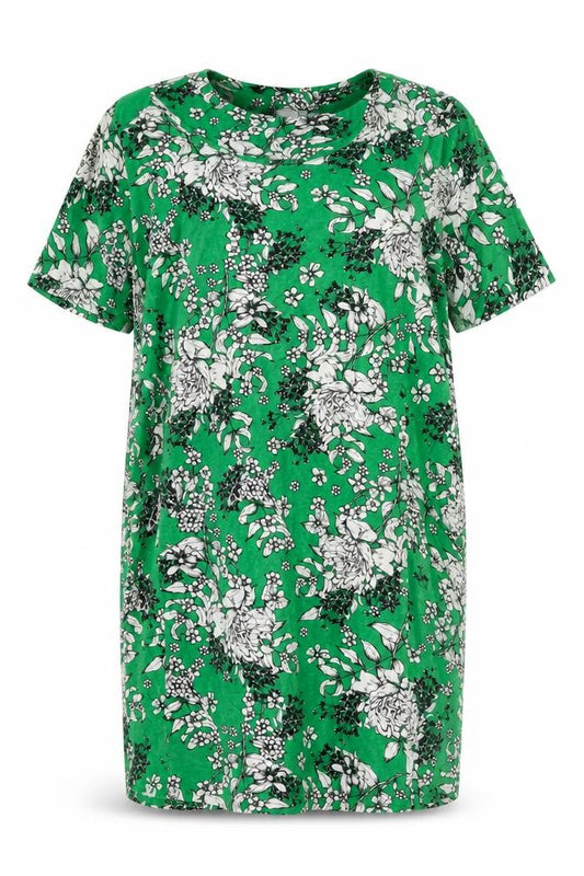 Front view of Roman Green Floral Short Sleeve Women's Dress, size 10