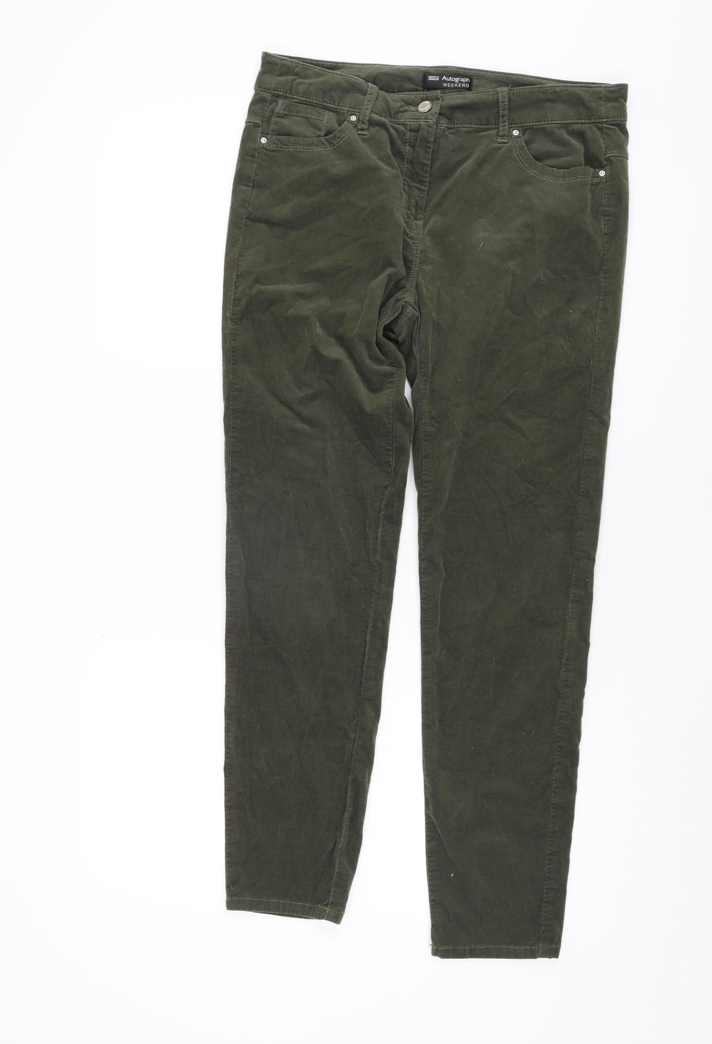 Marks & Spencer Green Corduroy Trousers, Size 42, Women's