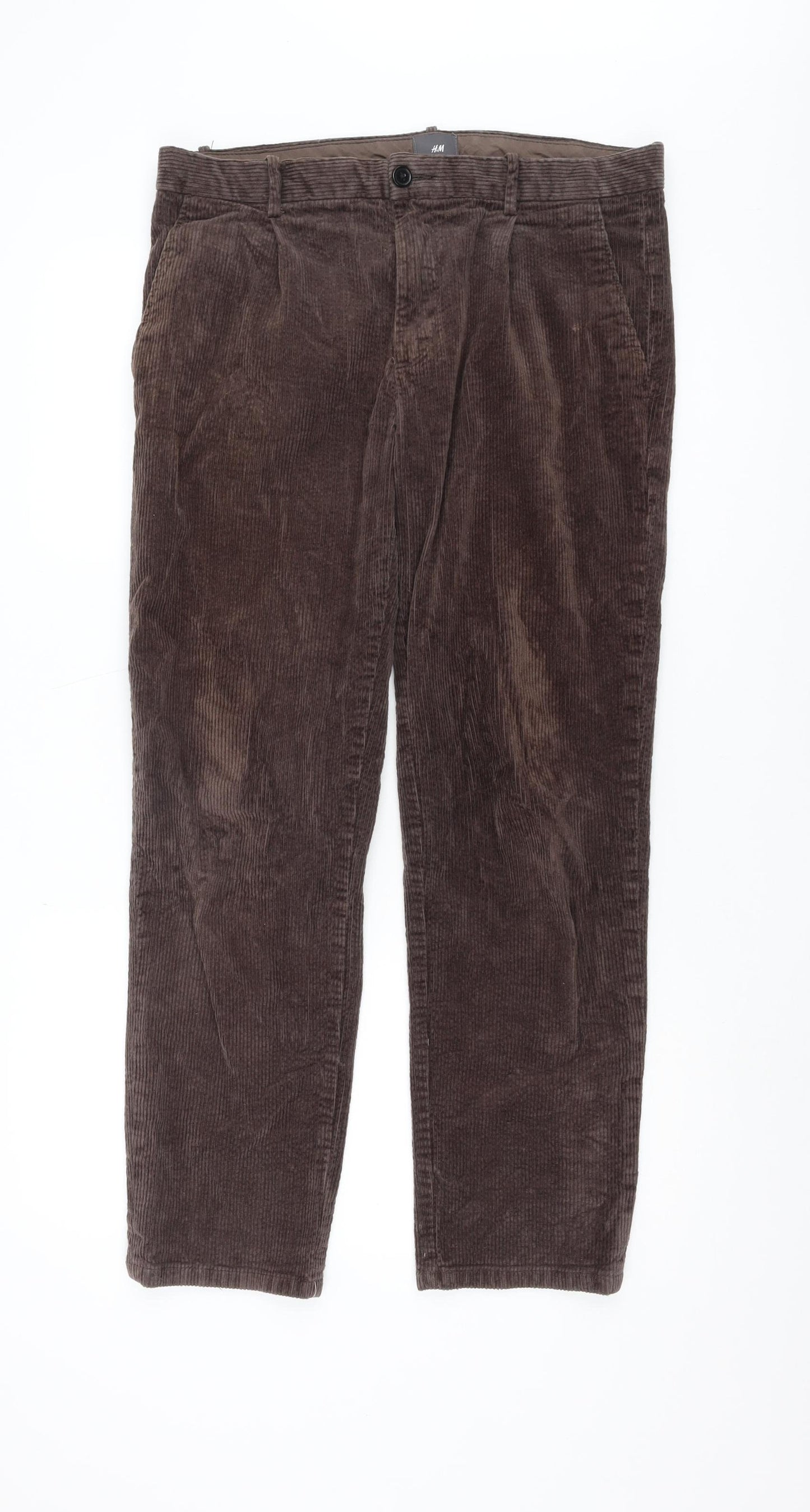 H&M Men's Brown Corduroy Trousers Size 32 Regular Fit