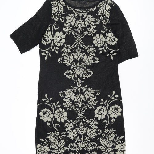 M&Co Women's Black Floral Dress Size 14