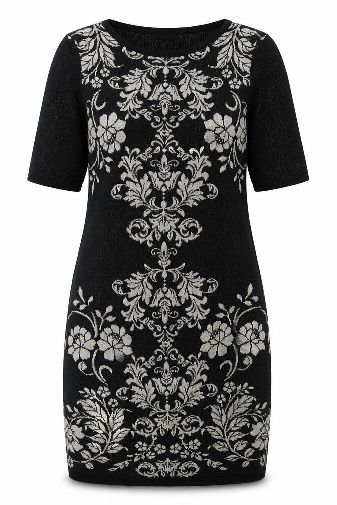 Front view of M&Co Women's Black Floral Dress, size 14