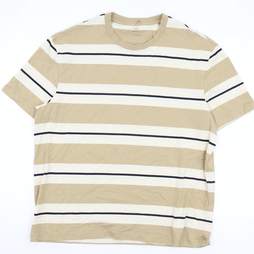 Marks and Spencer Men's Beige XL Striped T-Shirt