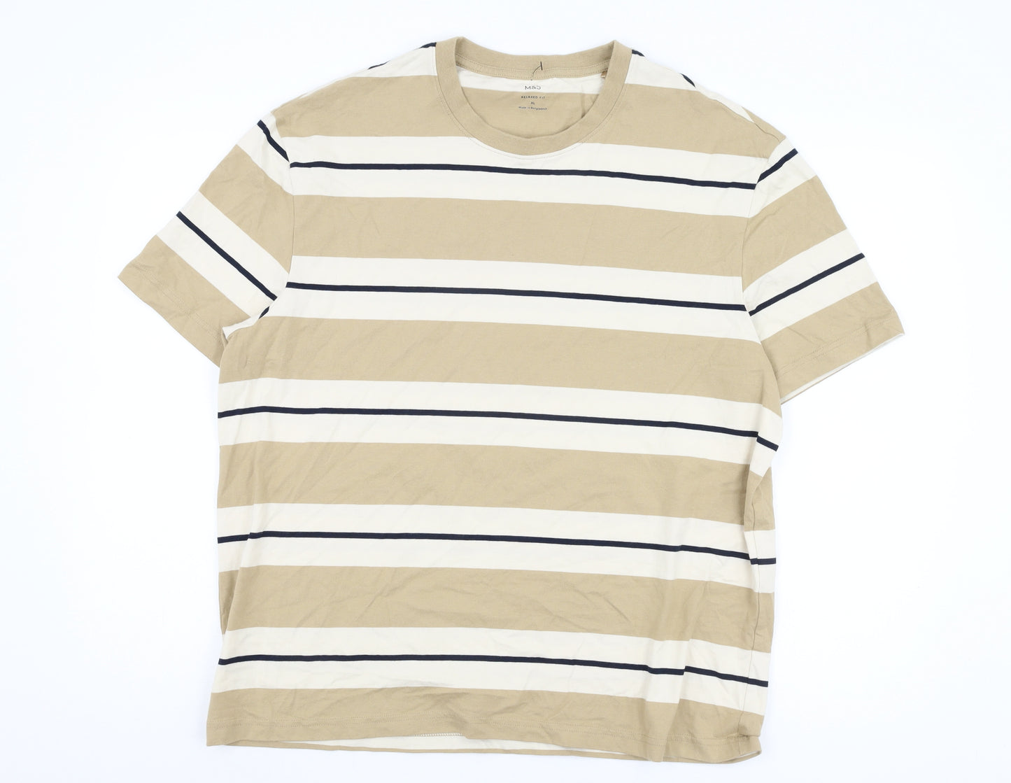 Marks and Spencer Men's Beige XL Striped T-Shirt