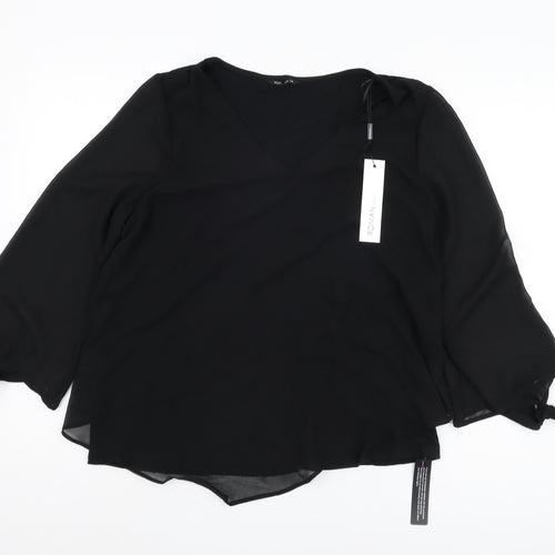 Roman Women's Black V-Neck 3/4 Sleeve Blouse Size 14