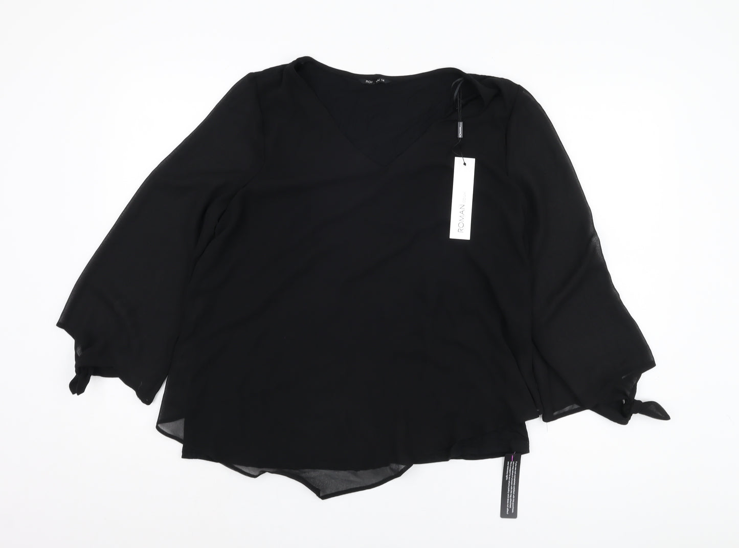 Roman Women's Black V-Neck 3/4 Sleeve Blouse Size 14