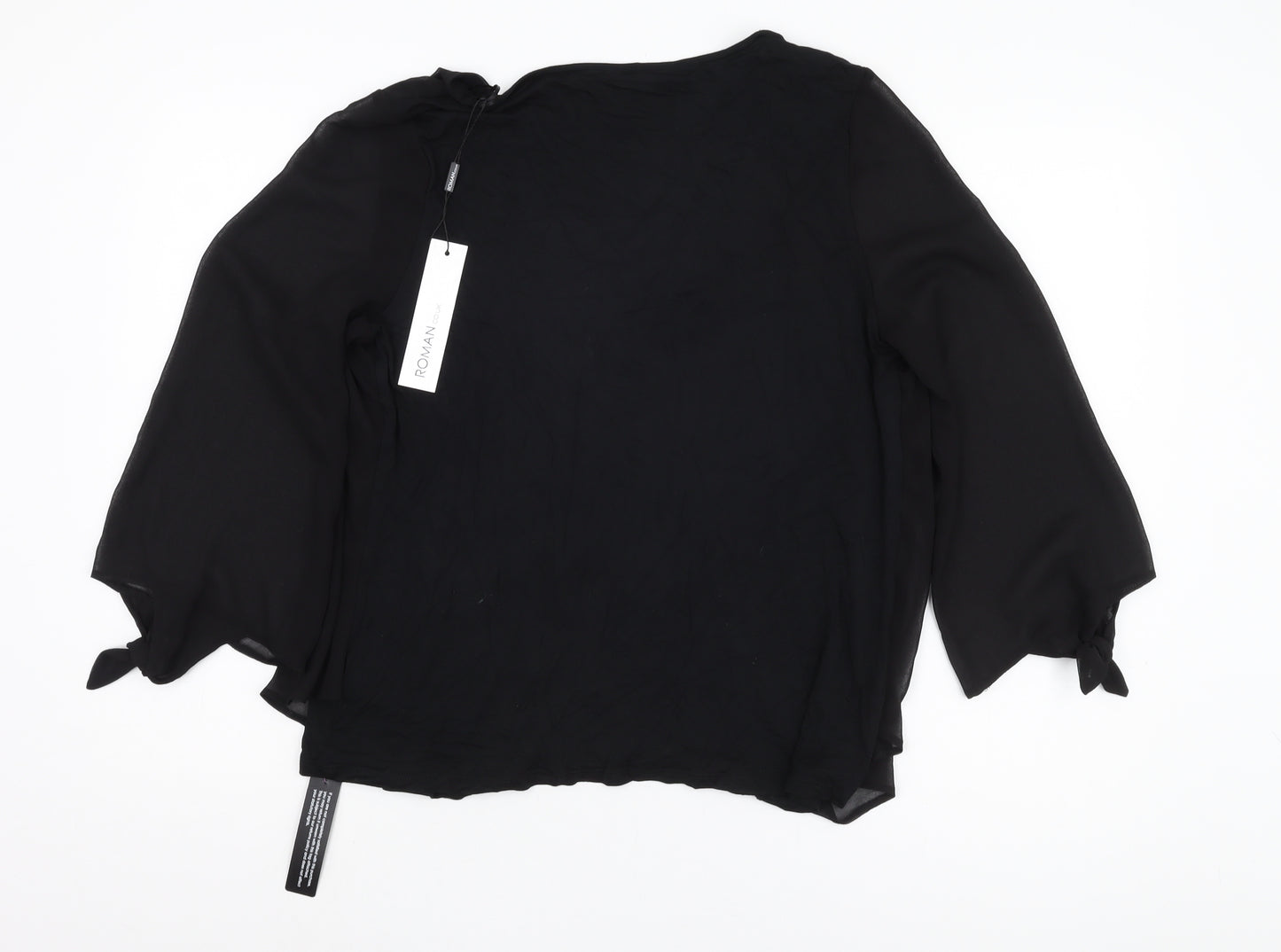 Roman Women's Black V-Neck 3/4 Sleeve Blouse Size 14