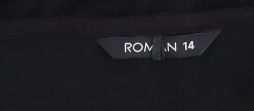 Roman Women's Black V-Neck 3/4 Sleeve Blouse Size 14