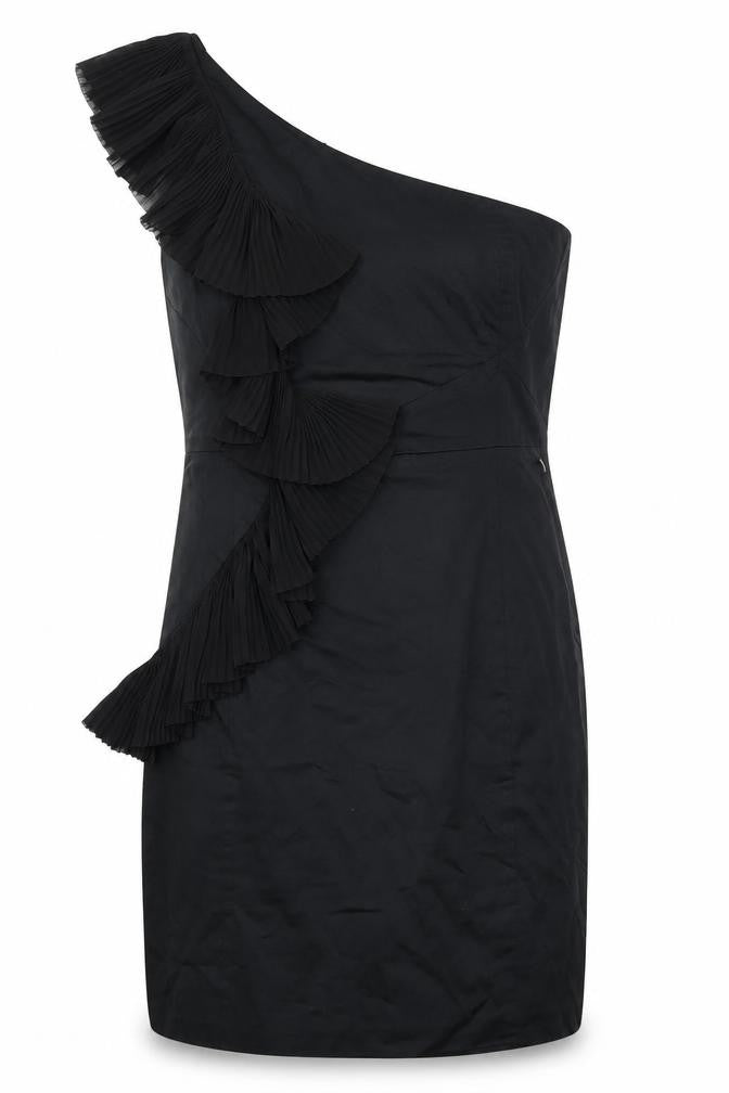 Front view of Belle by Oasis Women's Black One Shoulder Dress
