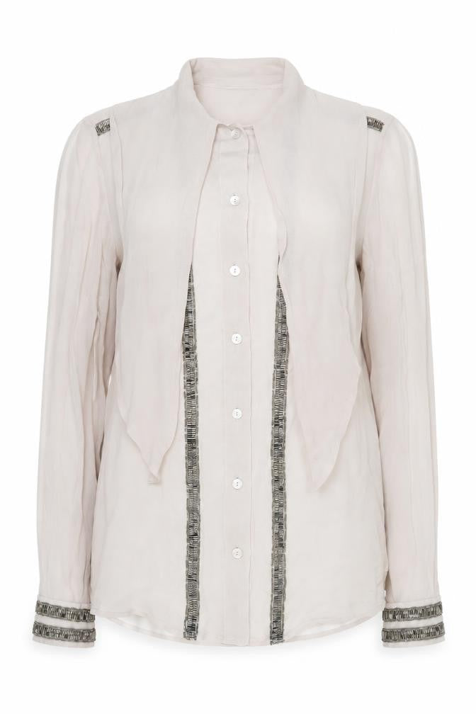 Front view of French Connection Women's Beige Silk Blouse, size 8
