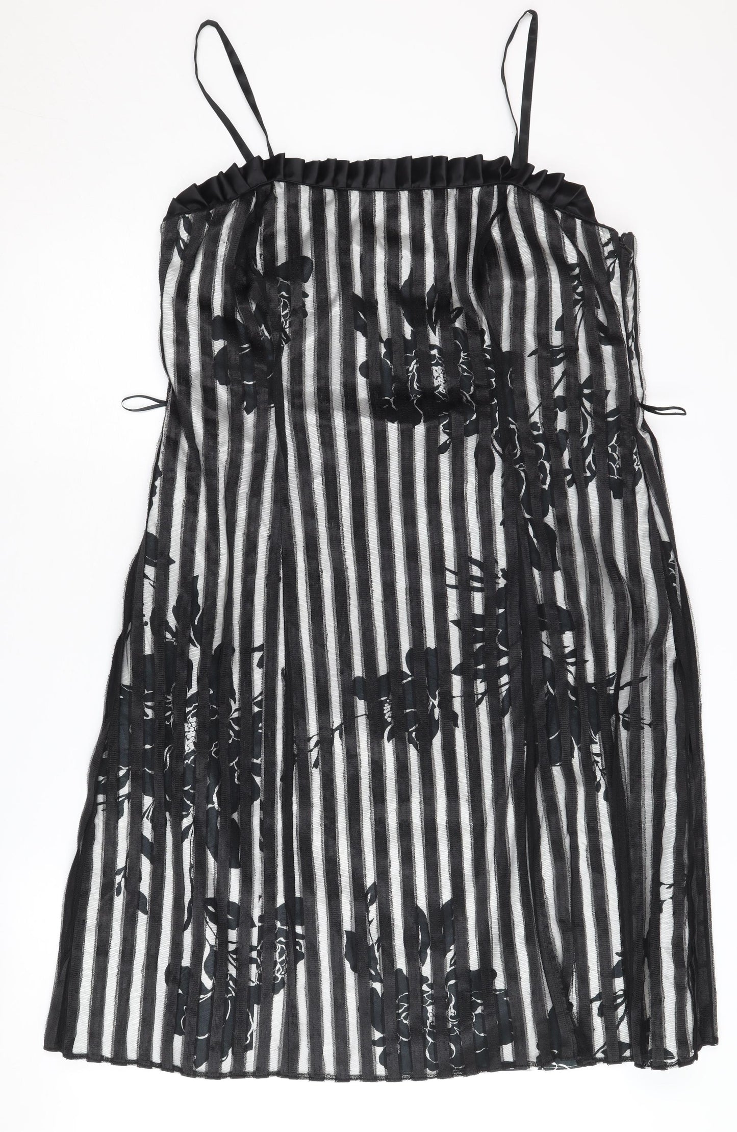Début Women's Black Floral Striped Slip Dress Size 16