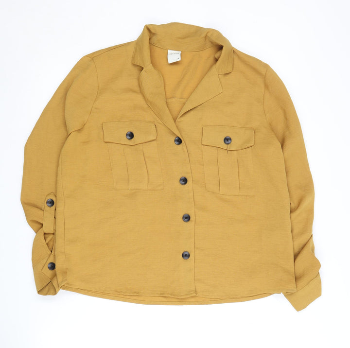 STUDIO Women's Yellow Button-Up Shirt, Size 10