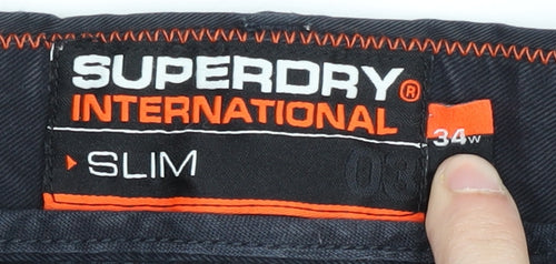 Superdry Mens Black Chino Shorts 34 Slim Fit Casual