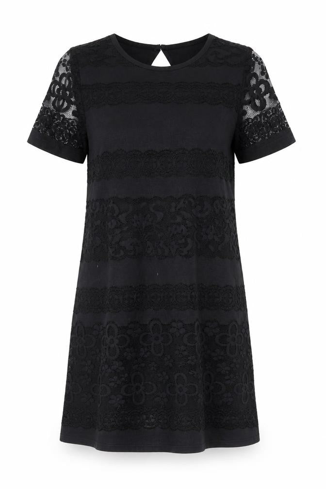 Front view of Yumi Women's Black Lace Shift Dress, size 8