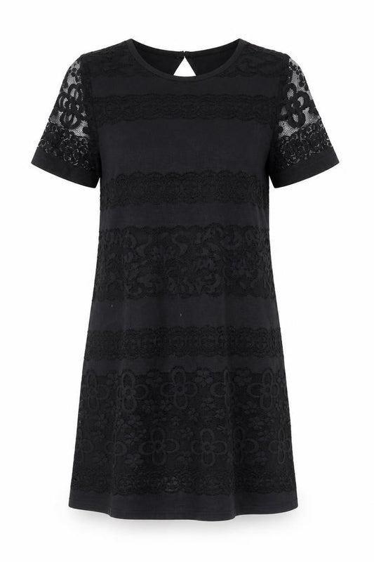 Front view of Yumi Women's Black Lace Shift Dress, size 8